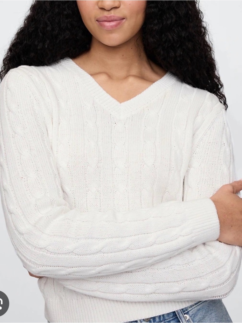 NWT GAP Women’s White Cable Knit V-neck Sweater Sz L - Picture 3 of 8